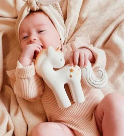 Tikiri Bideringe>Bidelegetøj - Naturgummi - Stjerne Enhjørning - Hvid