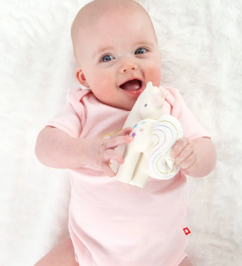 Tikiri Bideringe>Bidelegetøj - Naturgummi - Candyfloss Enhjørning - Hvid