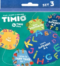 TIMIO Spil>Disksæt 3 - Eventyr, Alfabetet, Grøntsager og Tiden