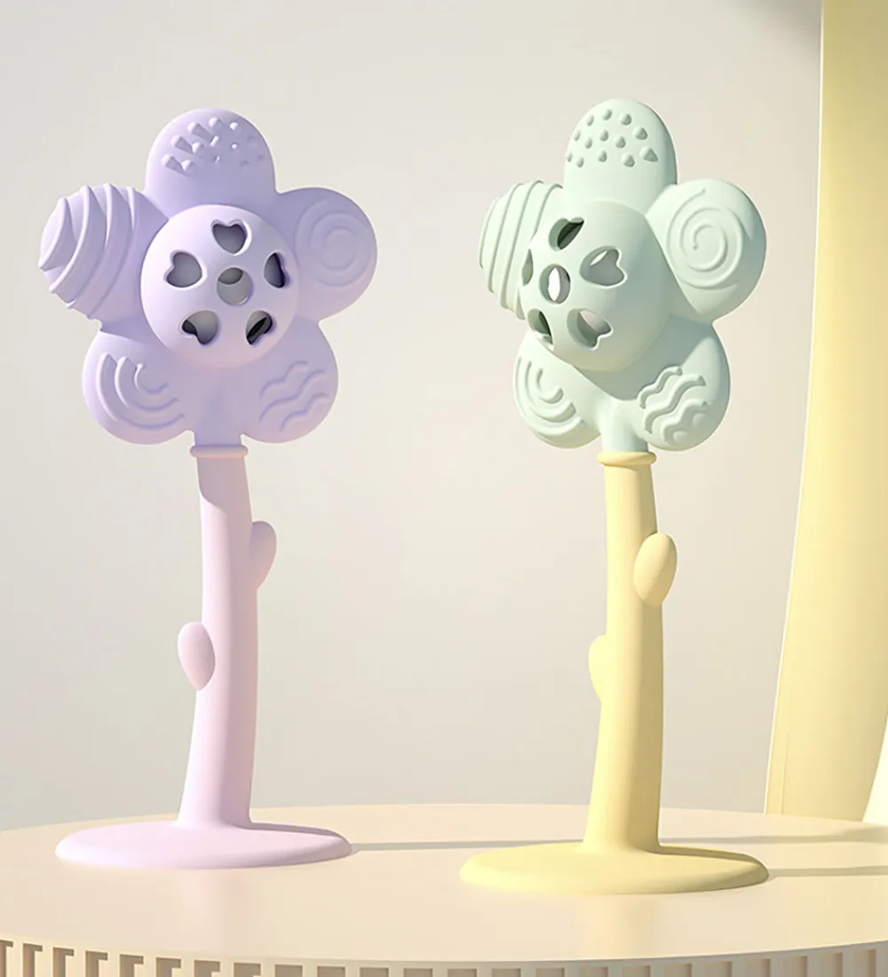 Tiny Tot Babylegetøj|Gribelegetøj>Bidering - Flower - Sage/Gul